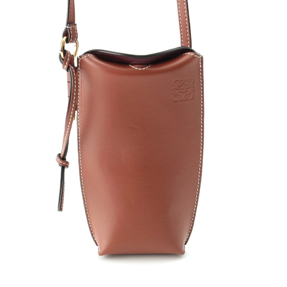 Loewe Anagram Gate Pocket Leather Shoulder Bag Tan Brown